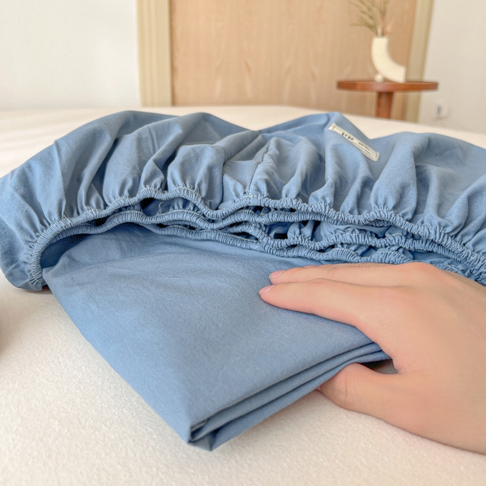 91家纺网 家纺一手货源 找家纺 暖芯优选 2025新款40S13376纯色全棉水洗棉单品系列床笠单件-单床笠 深蓝