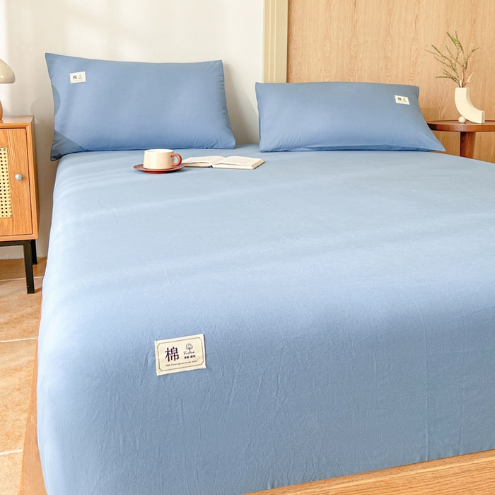 91家纺网 家纺一手货源 找家纺 暖芯优选 2025新款40S13376纯色全棉水洗棉单品系列床笠单件-单床笠 天蓝