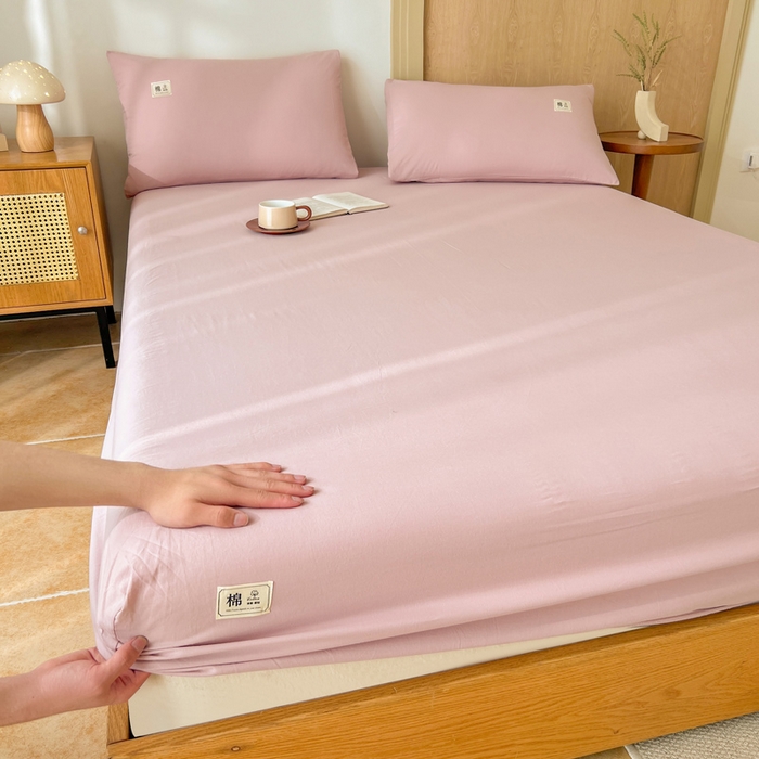 91家纺网 家纺一手货源 找家纺 暖芯优选 2025新款40S13376纯色全棉水洗棉单品系列床笠单件-单床笠 豆沙