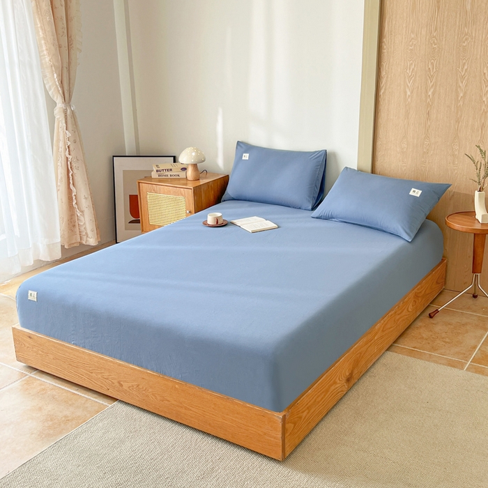 91家纺网 家纺一手货源 找家纺 暖芯优选 2025新款40S13376纯色全棉水洗棉单品系列床笠单件-单床笠 深蓝