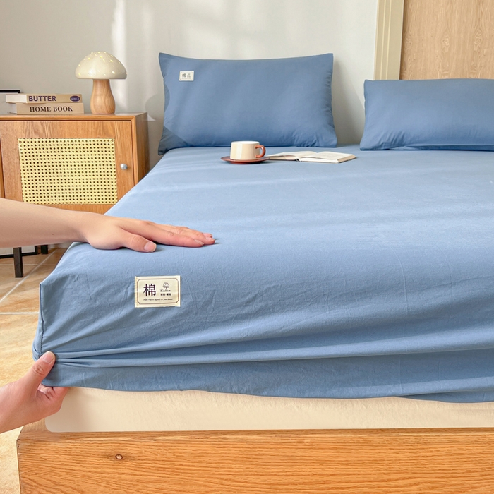 91家纺网 家纺一手货源 找家纺 暖芯优选 2025新款40S13376纯色全棉水洗棉单品系列床笠单件-单床笠 深蓝
