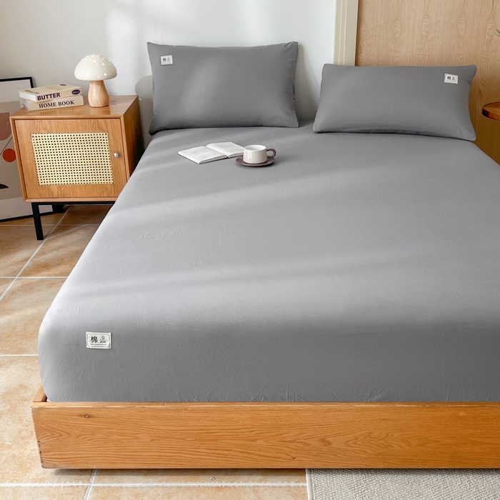 91家纺网 家纺一手货源 找家纺 暖芯优选 2025新款40S13376纯色全棉水洗棉单品系列床笠单件-单床笠 深灰