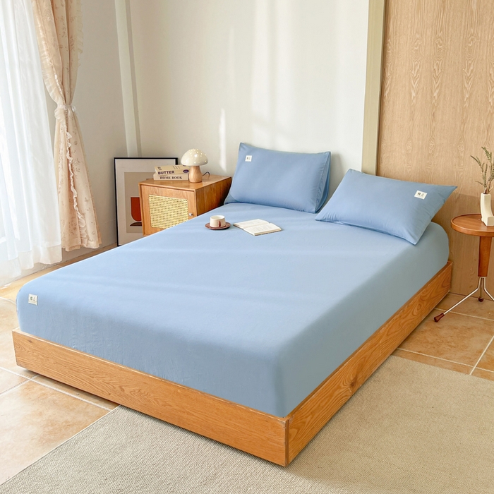 91家纺网 家纺一手货源 找家纺 暖芯优选 2025新款40S13376纯色全棉水洗棉单品系列床笠单件-单床笠 天蓝