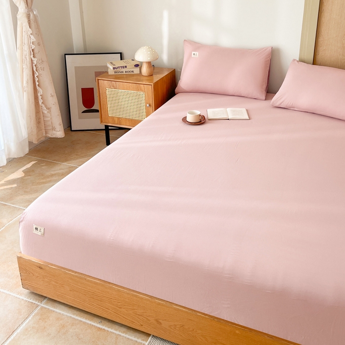 91家纺网 家纺一手货源 找家纺 暖芯优选 2025新款40S13376纯色全棉水洗棉单品系列床笠单件-单床笠 豆沙