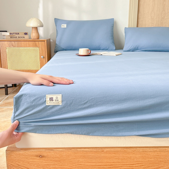 91家纺网 家纺一手货源 找家纺 暖芯优选 2025新款40S13376纯色全棉水洗棉单品系列床笠单件-单床笠 天蓝