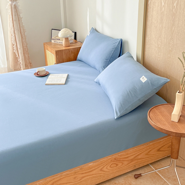 91家纺网 家纺一手货源 找家纺 暖芯优选 2025新款40S13376纯色全棉水洗棉单品系列床笠单件-单床笠 天蓝