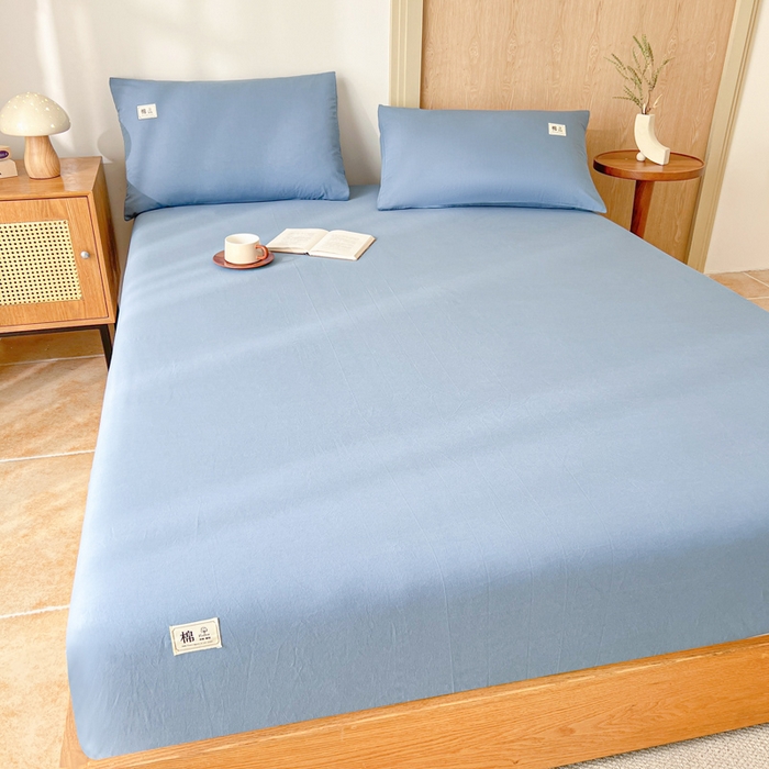 91家纺网 家纺一手货源 找家纺 暖芯优选 2025新款40S13376纯色全棉水洗棉单品系列床笠单件-单床笠 天蓝
