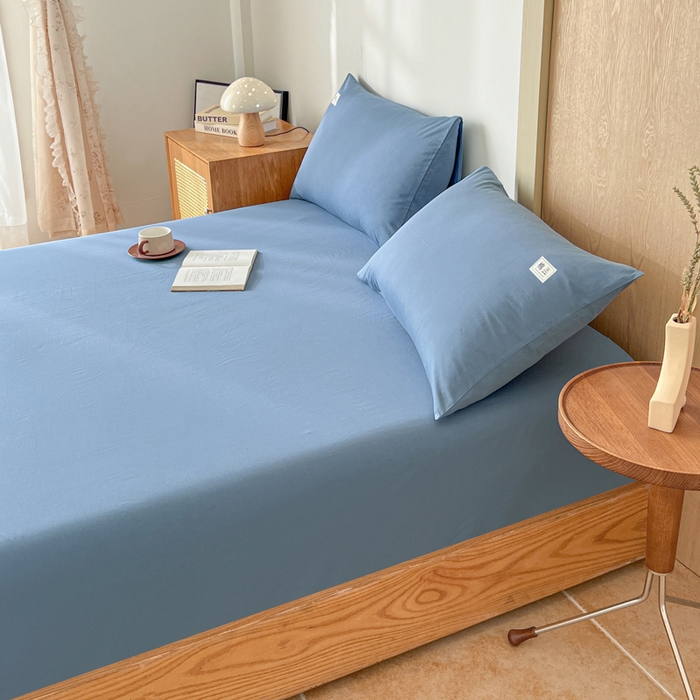 91家纺网 家纺一手货源 找家纺 暖芯优选 2025新款40S13376纯色全棉水洗棉单品系列床笠单件-单床笠 深蓝