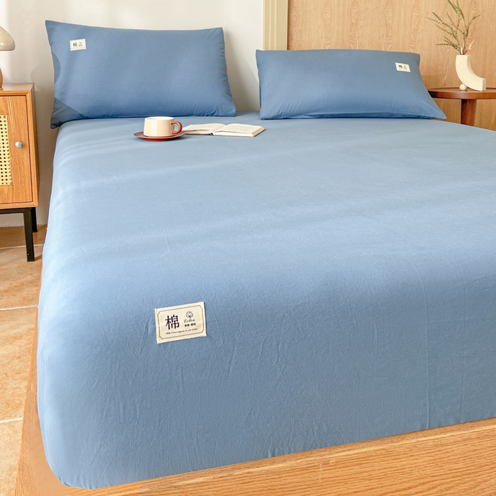 91家纺网 家纺一手货源 找家纺 暖芯优选 2025新款40S13376纯色全棉水洗棉单品系列床笠单件-单床笠 深蓝