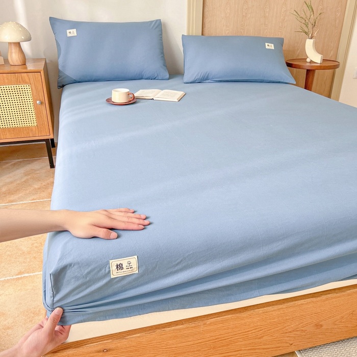 91家纺网 家纺一手货源 找家纺 暖芯优选 2025新款40S13376纯色全棉水洗棉单品系列床笠单件-单床笠 天蓝