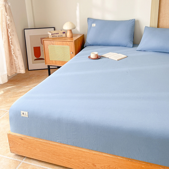91家纺网 家纺一手货源 找家纺 暖芯优选 2025新款40S13376纯色全棉水洗棉单品系列床笠单件-单床笠 天蓝