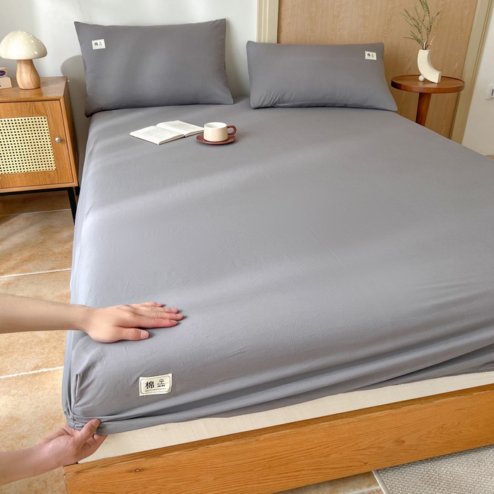 91家纺网 家纺一手货源 找家纺 暖芯优选 2025新款40S13376纯色全棉水洗棉单品系列床笠单件-单床笠 深灰