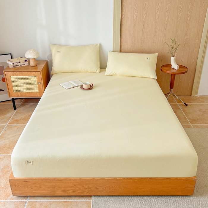 暖芯优选 2025新款40S13376纯色全棉水洗棉单品系列床笠单件-单床笠 奶油黄