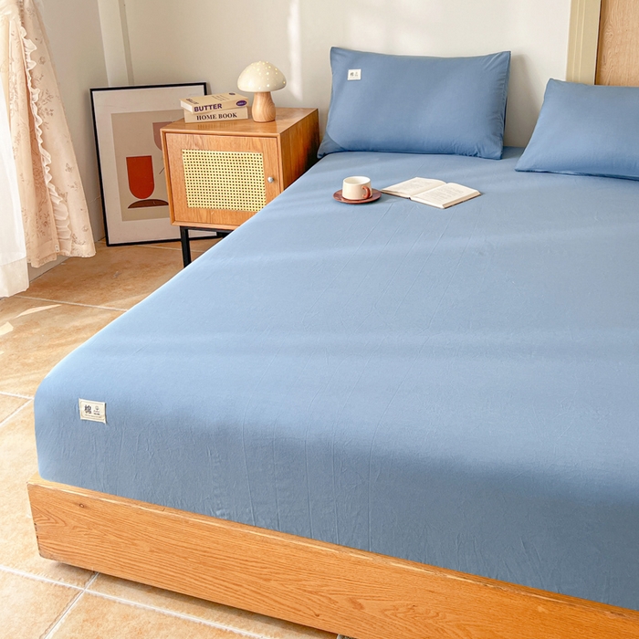91家纺网 家纺一手货源 找家纺 暖芯优选 2025新款40S13376纯色全棉水洗棉单品系列床笠单件-单床笠 深蓝