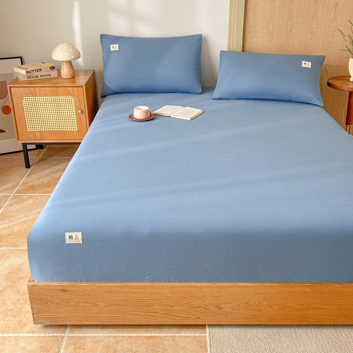 91家纺网 家纺一手货源 找家纺 暖芯优选 2025新款40S13376纯色全棉水洗棉单品系列床笠单件-单床笠 深蓝