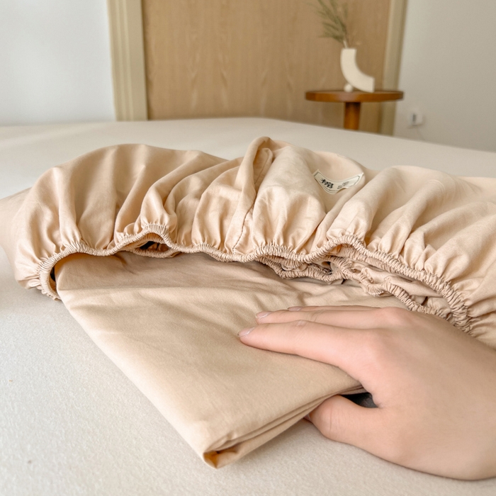 91家纺网 家纺一手货源 找家纺 暖芯优选 2025新款40S13376纯色全棉水洗棉单品系列床笠单件-单床笠 卡其