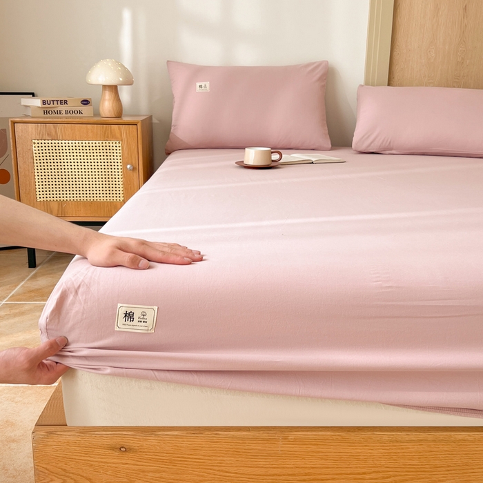 91家纺网 家纺一手货源 找家纺 暖芯优选 2025新款40S13376纯色全棉水洗棉单品系列床笠单件-单床笠 豆沙