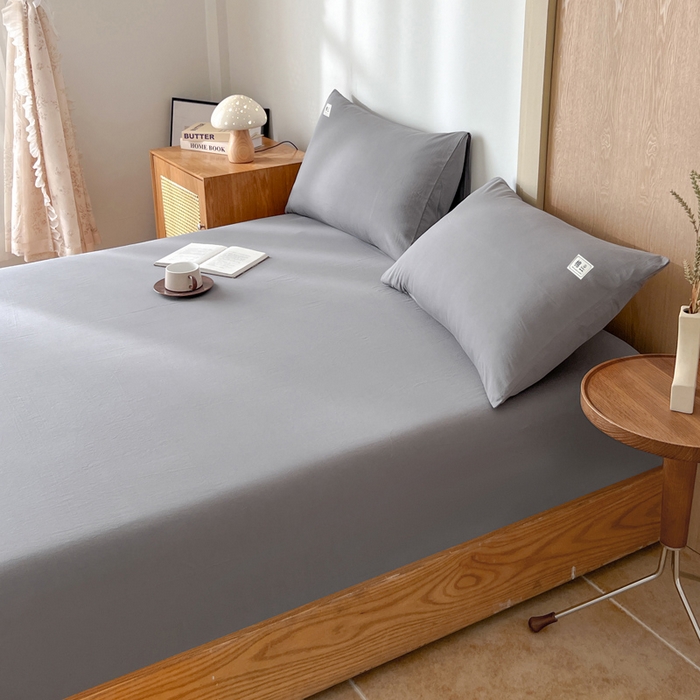 91家纺网 家纺一手货源 找家纺 暖芯优选 2025新款40S13376纯色全棉水洗棉单品系列床笠单件-单床笠 深灰