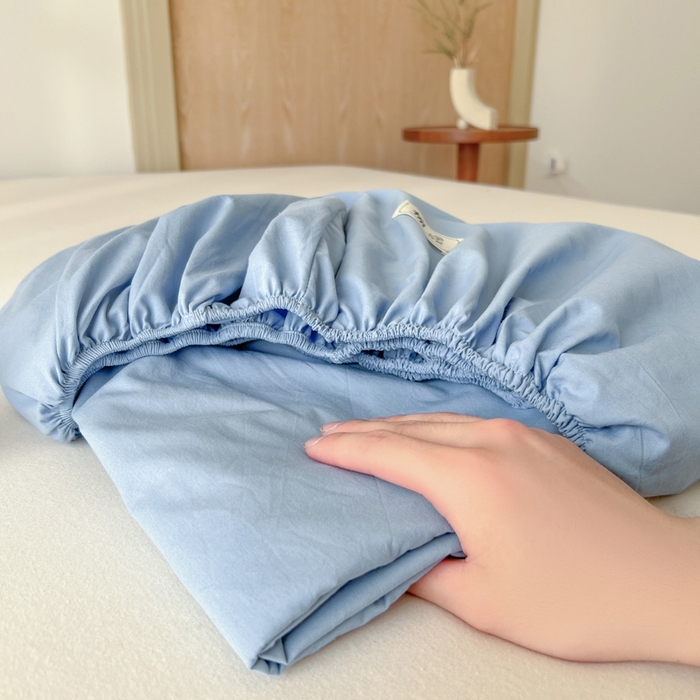 91家纺网 家纺一手货源 找家纺 暖芯优选 2025新款40S13376纯色全棉水洗棉单品系列床笠单件-单床笠 天蓝