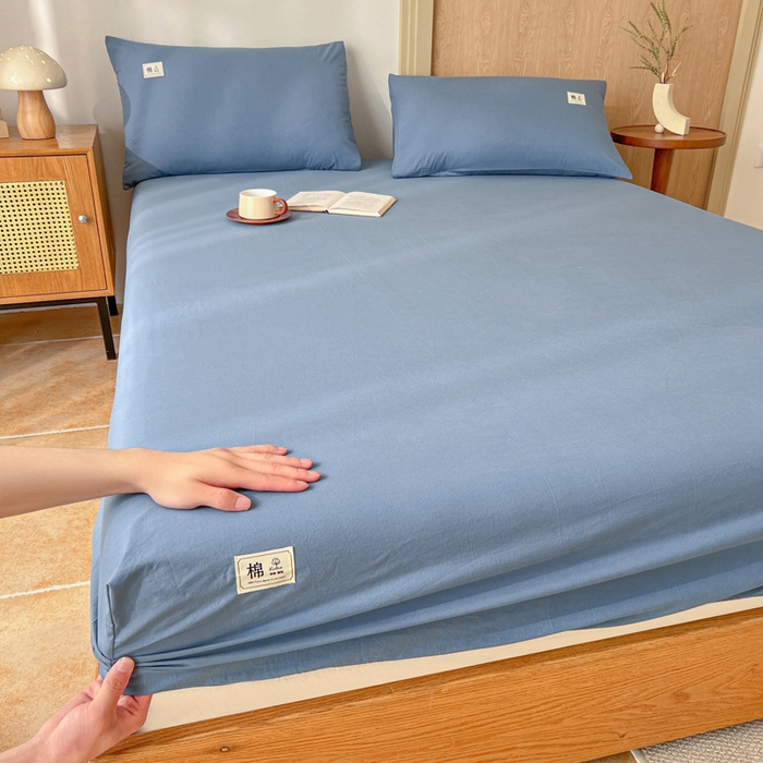 91家纺网 家纺一手货源 找家纺 暖芯优选 2025新款40S13376纯色全棉水洗棉单品系列床笠单件-单床笠 深蓝