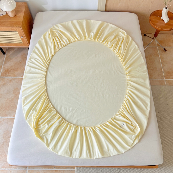 91家纺网 家纺一手货源 找家纺 暖芯优选 2025新款40S13376纯色全棉水洗棉单品系列床笠单件-单床笠 奶油黄