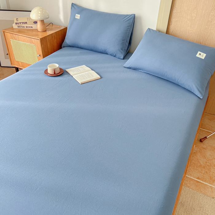 91家纺网 家纺一手货源 找家纺 暖芯优选 2025新款40S13376纯色全棉水洗棉单品系列床笠单件-单床笠 深蓝