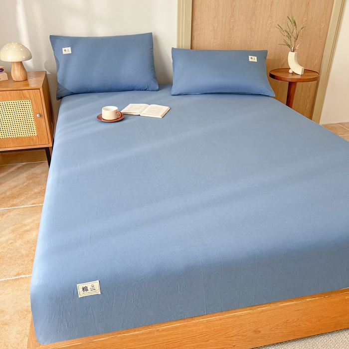 91家纺网 家纺一手货源 找家纺 暖芯优选 2025新款40S13376纯色全棉水洗棉单品系列床笠单件-单床笠 深蓝
