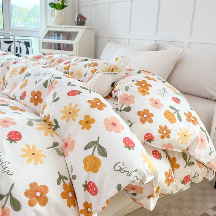 91家纺网 家纺一手货源 找家纺 小叮当家纺仓储工厂店 （爆款花型 长期款 不断货）2025年新款小清新印花条纹卡通花卉纯棉全棉单品系列--单被套 花期AA