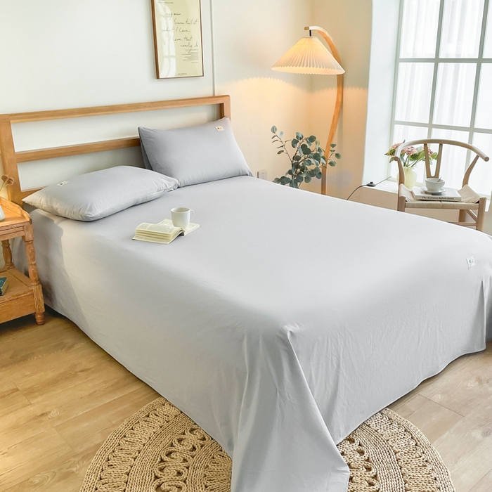 91家纺网 家纺一手货源 找家纺 暖芯优选 2025新款40S13376纯色全棉水洗棉单品系列床单单件-单床单 浅灰