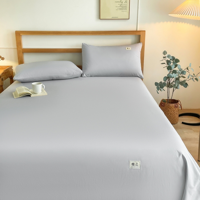 91家纺网 家纺一手货源 找家纺 暖芯优选 2025新款40S13376纯色全棉水洗棉单品系列床单单件-单床单 浅灰
