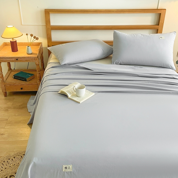 91家纺网 家纺一手货源 找家纺 暖芯优选 2025新款40S13376纯色全棉水洗棉单品系列床单单件-单床单 浅灰