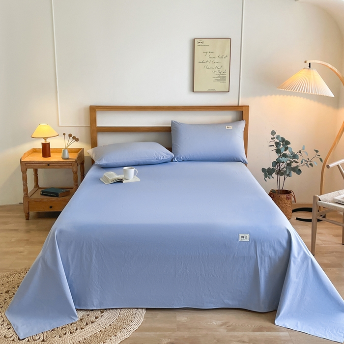 暖芯优选 2025新款40S13376纯色全棉水洗棉单品系列床单单件-单床单 天蓝