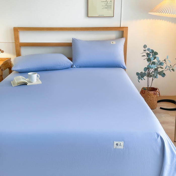 91家纺网 家纺一手货源 找家纺 暖芯优选 2025新款40S13376纯色全棉水洗棉单品系列床单单件-单床单 天蓝
