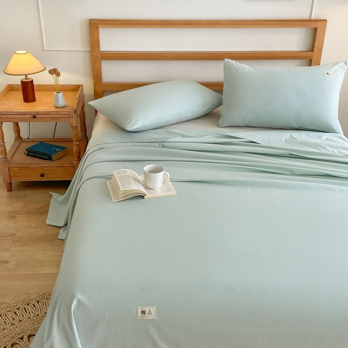 91家纺网 家纺一手货源 找家纺 暖芯优选 2025新款40S13376纯色全棉水洗棉单品系列床单单件-单床单 浅绿
