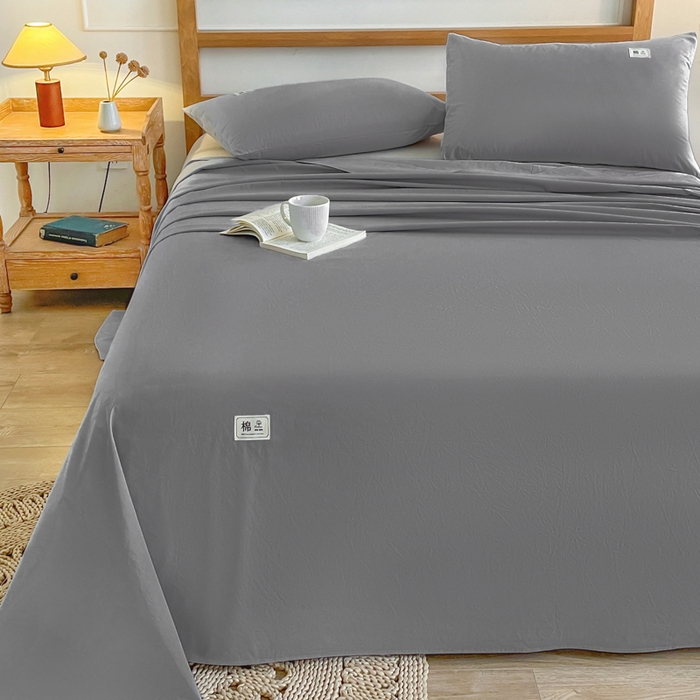 91家纺网 家纺一手货源 找家纺 暖芯优选 2025新款40S13376纯色全棉水洗棉单品系列床单单件-单床单 深灰