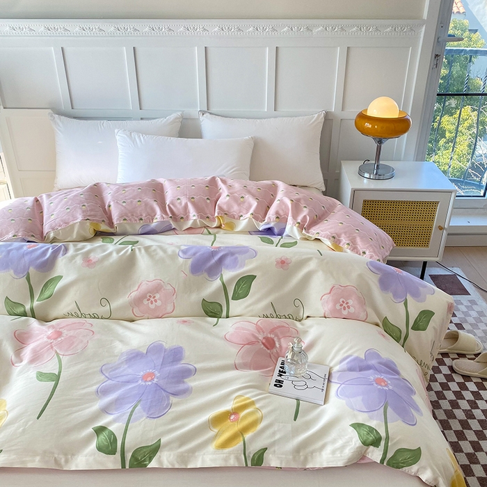 91家纺网 家纺一手货源 找家纺 小叮当家纺仓储工厂店 （爆款花型 长期款 不断货）2025年新款小清新印花条纹卡通花卉纯棉全棉单品系列--单被套 惊鸿仙子