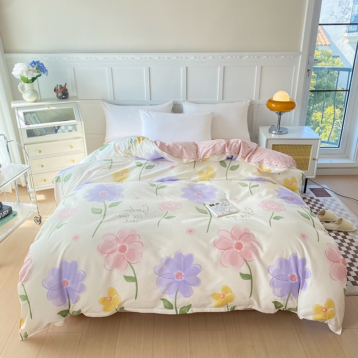 91家纺网 家纺一手货源 找家纺 小叮当家纺仓储工厂店 （爆款花型 长期款 不断货）2025年新款小清新印花条纹卡通花卉纯棉全棉单品系列--单被套 惊鸿仙子