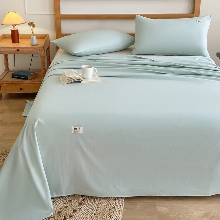 91家纺网 家纺一手货源 找家纺 暖芯优选 2025新款40S13376纯色全棉水洗棉单品系列床单单件-单床单 浅绿