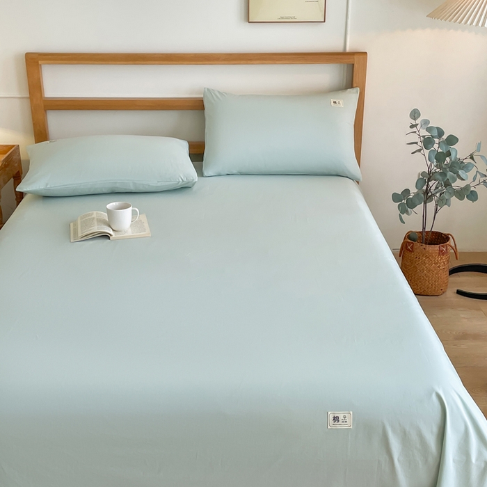 91家纺网 家纺一手货源 找家纺 暖芯优选 2025新款40S13376纯色全棉水洗棉单品系列床单单件-单床单 浅绿