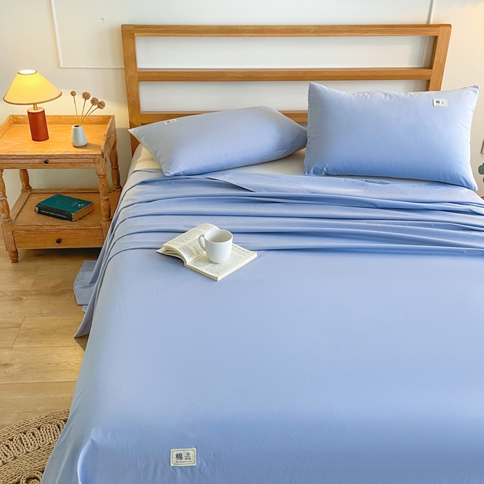 91家纺网 家纺一手货源 找家纺 暖芯优选 2025新款40S13376纯色全棉水洗棉单品系列床单单件-单床单 天蓝