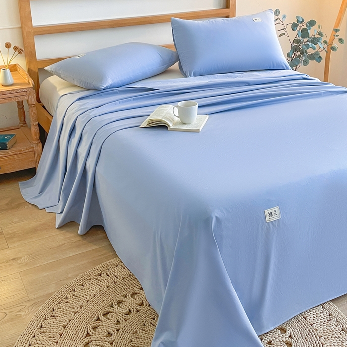 91家纺网 家纺一手货源 找家纺 暖芯优选 2025新款40S13376纯色全棉水洗棉单品系列床单单件-单床单 天蓝