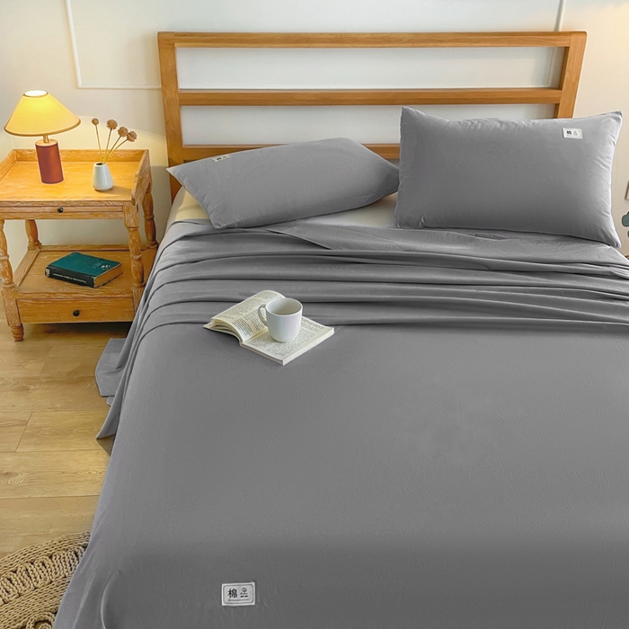 91家纺网 家纺一手货源 找家纺 暖芯优选 2025新款40S13376纯色全棉水洗棉单品系列床单单件-单床单 深灰