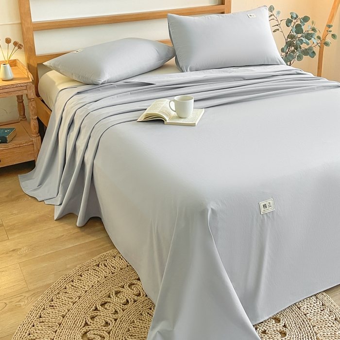91家纺网 家纺一手货源 找家纺 暖芯优选 2025新款40S13376纯色全棉水洗棉单品系列床单单件-单床单 浅灰