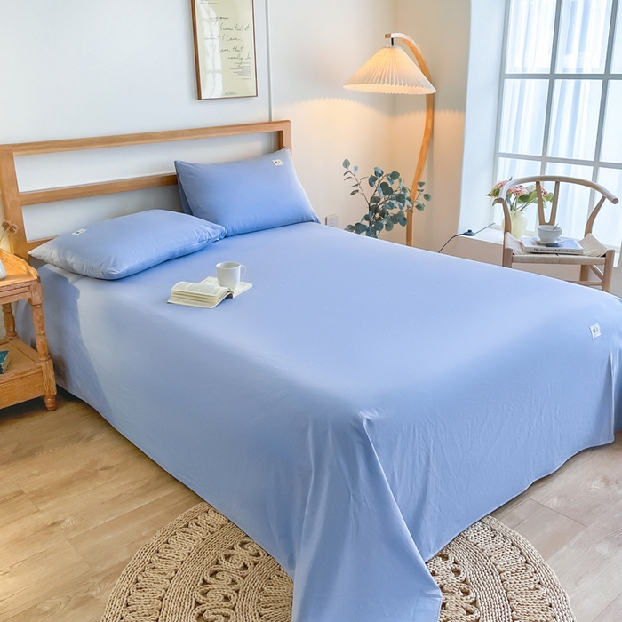 91家纺网 家纺一手货源 找家纺 暖芯优选 2025新款40S13376纯色全棉水洗棉单品系列床单单件-单床单 天蓝