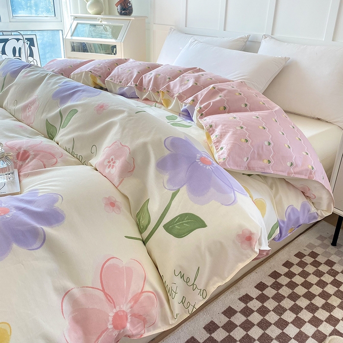 91家纺网 家纺一手货源 找家纺 小叮当家纺仓储工厂店 （爆款花型 长期款 不断货）2025年新款小清新印花条纹卡通花卉纯棉全棉单品系列--单被套 惊鸿仙子