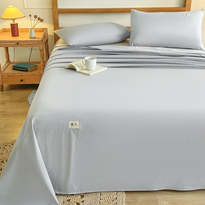 91家纺网 家纺一手货源 找家纺 暖芯优选 2025新款40S13376纯色全棉水洗棉单品系列床单单件-单床单 浅灰