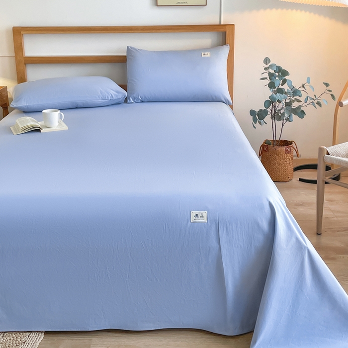 91家纺网 家纺一手货源 找家纺 暖芯优选 2025新款40S13376纯色全棉水洗棉单品系列床单单件-单床单 天蓝