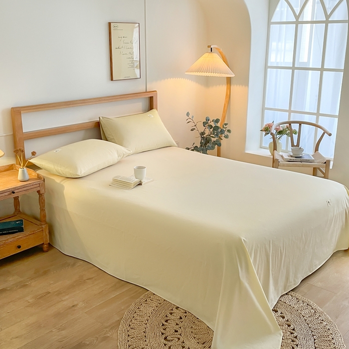 91家纺网 家纺一手货源 找家纺 暖芯优选 2025新款40S13376纯色全棉水洗棉单品系列床单单件-单床单 奶油黄