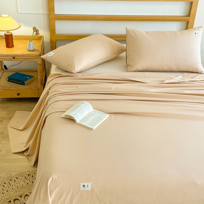 91家纺网 家纺一手货源 找家纺 暖芯优选 2025新款40S13376纯色全棉水洗棉单品系列床单单件-单床单 卡其