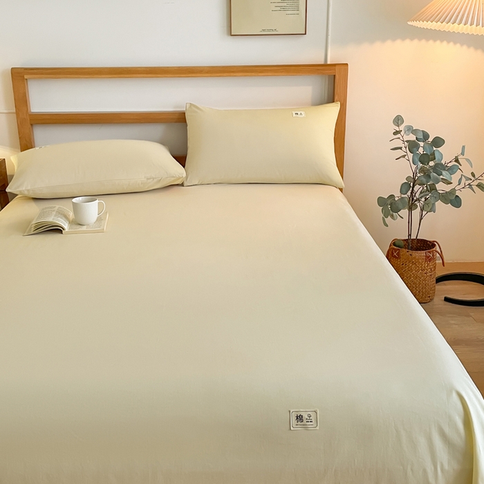 91家纺网 家纺一手货源 找家纺 暖芯优选 2025新款40S13376纯色全棉水洗棉单品系列床单单件-单床单 奶油黄